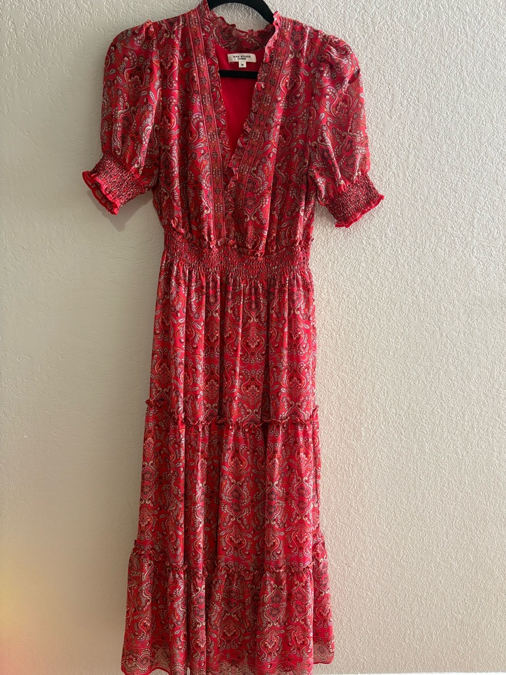 Max Studio Red Paisley Tiered Maxi Dress